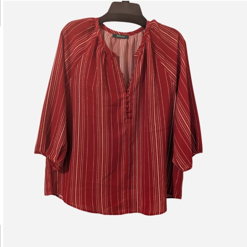 Pre-owned Elegant Red Striped Blouse